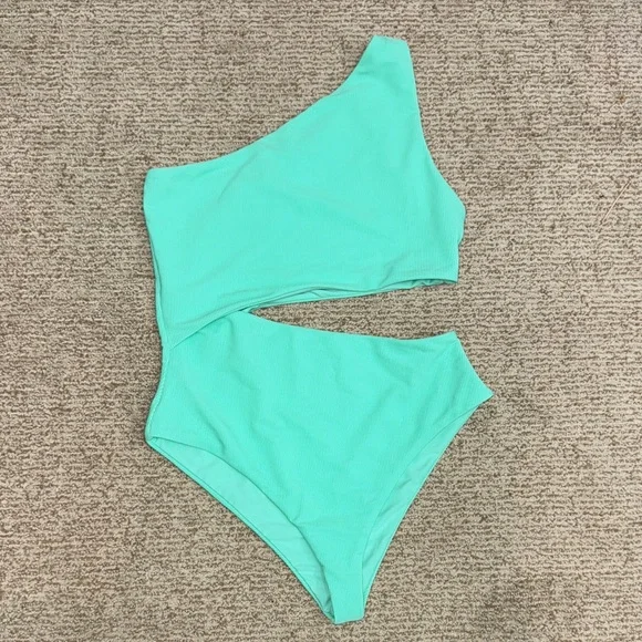 Beach riot Celine high tide rib One Shoulder Green Swimsuit cutout bathing suit - Picture 3 of 4